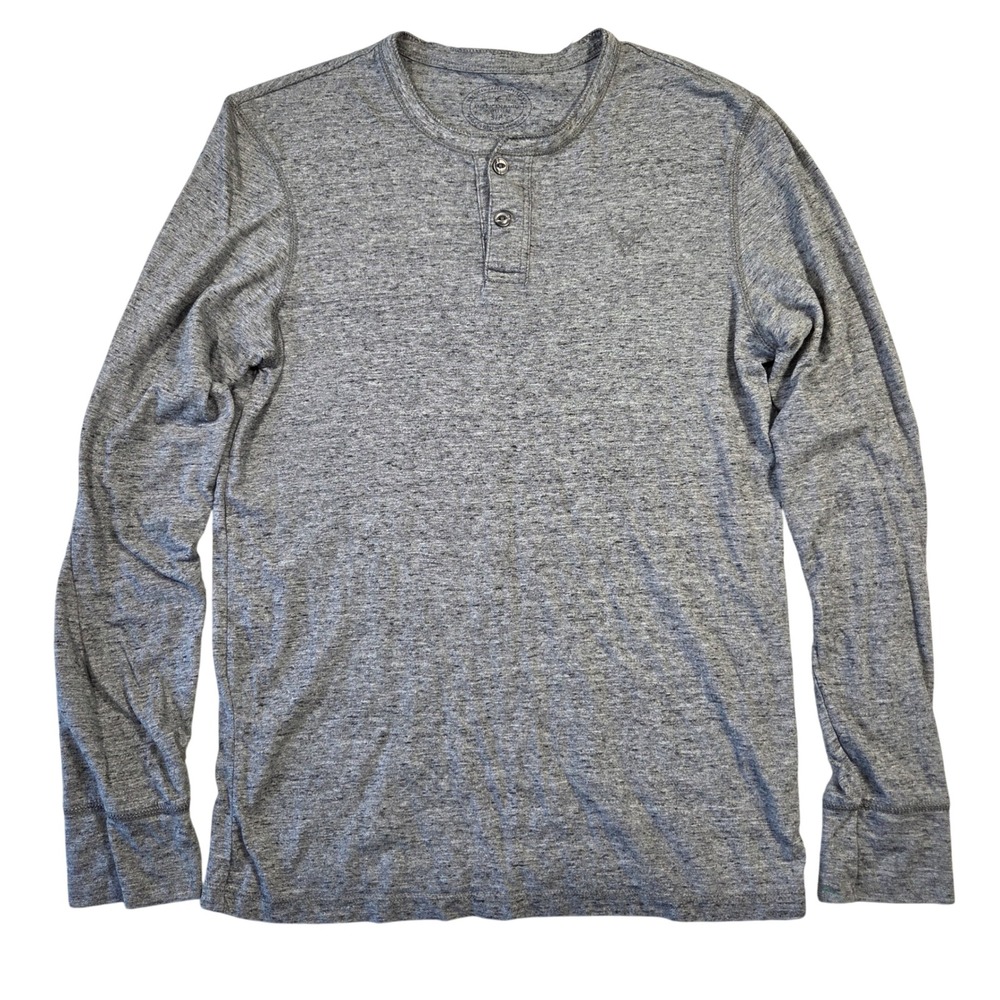 American Eagle Legend Mens Small Heather Grey Long Sleeve Henley Shirt Preppy